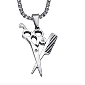 Barber Necklace Barbershop Comb Siscors Silver